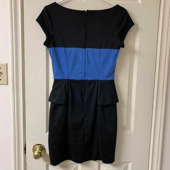 🌷3 for$20🌷Iz Byer, US 7, Black & Blue Colour Blocked Cap Sleeved Peplum Dress - Picture 4 of 7